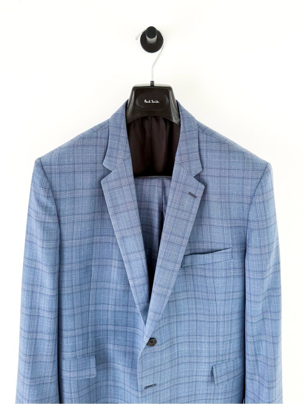 NEW Paul Smith Kensington Fit Wool Glen Plaid Suit Light Blue Purple Men's 44R
